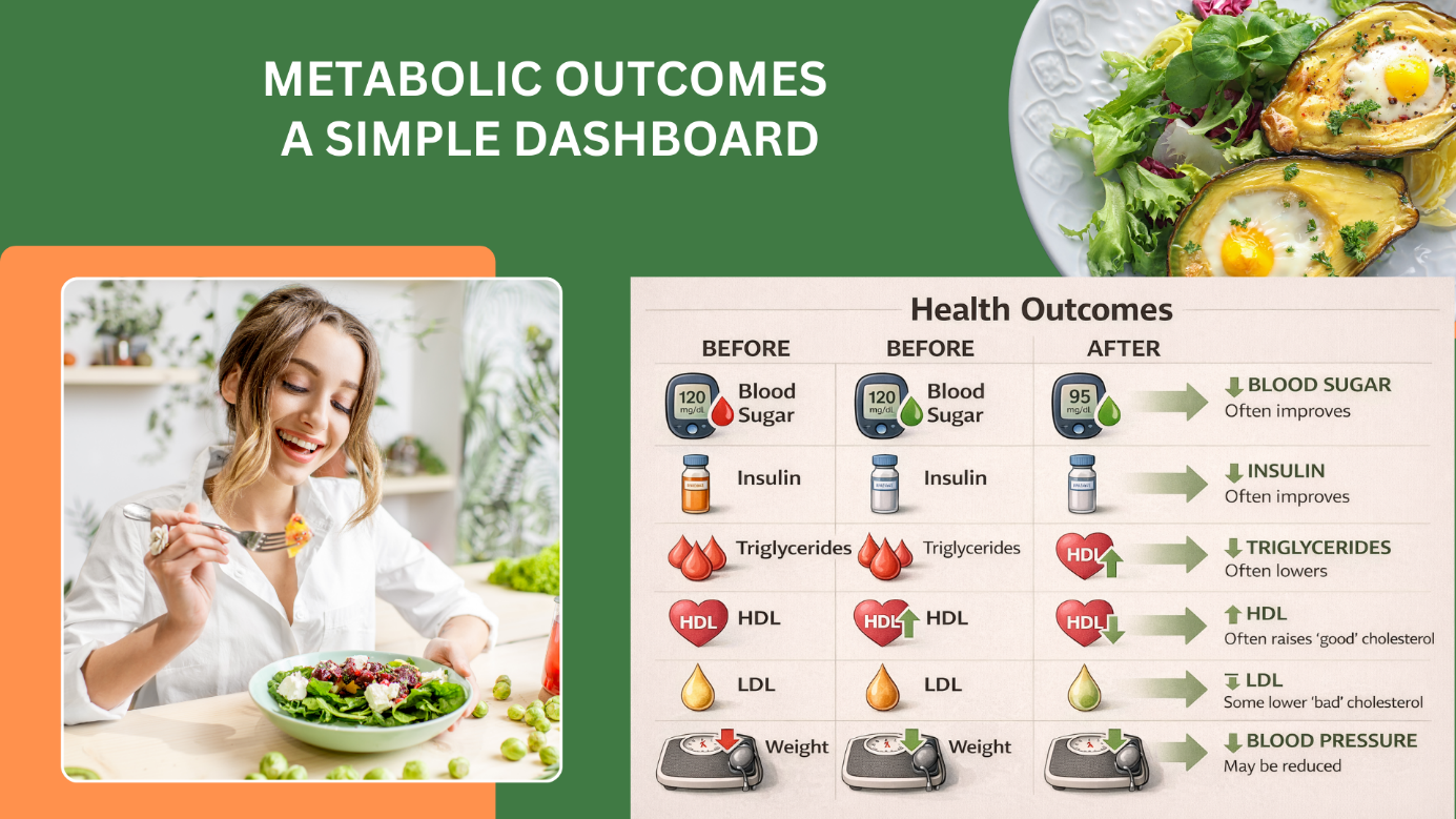 Figure 3: Low-carbohydrates diets may improve blood sugar control and triglycerides, though cholesterol responses can vary by person to person and food type choices.